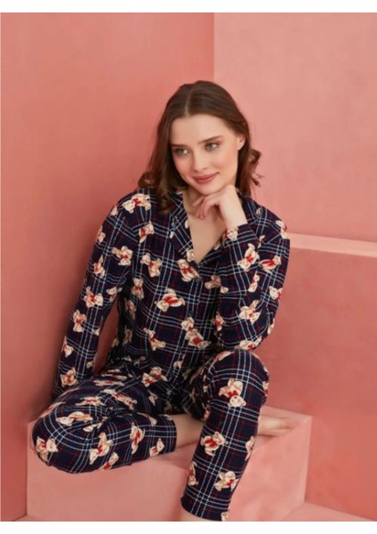 Kadın Süvet Pijama Takımı Uzun Kollu Çiçek Desenli Rahat Ev Giyim fiyatları