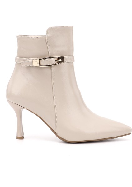 Kadın Ten Fermuarlı İnce Topuklu Bot