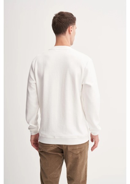 Premium Ince Desenli Jakar Viskon Karışımlı Regular Fit Sweatshirt Ekru fırsatları