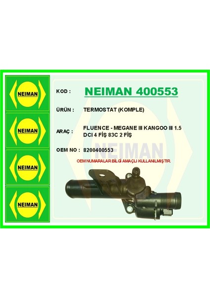 Termostat Komple Fluence - Megane Iıı Kangoo Iıı 1.5 Dcı 4 Fiş 83C 2 Fiş