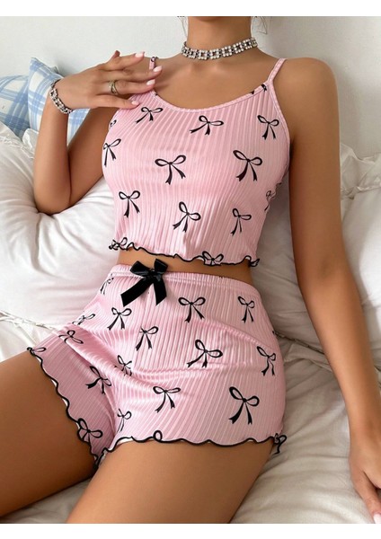 Kadın Siyah Fiyonklu Şortlu Takım Mini Pembe Rahat fiyatları