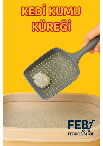 Gri Kedi Kum Küreği, Kedi Kumu Temizleme Küreği Dayanıklı Kedi Tuvalet Küreği Elekli Kum Kürek