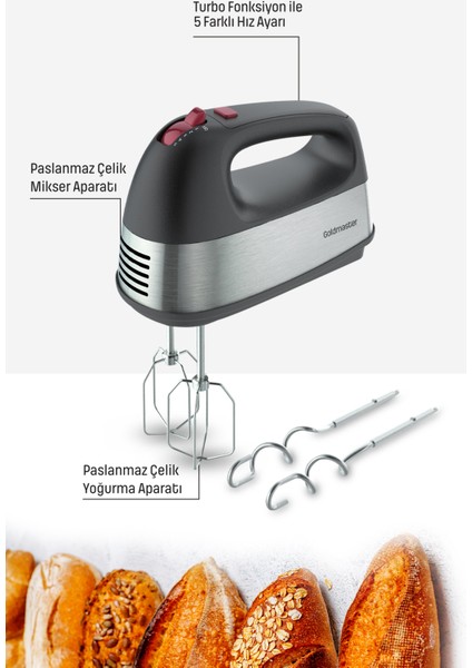 Paslanmaz Çelik Turbo El Mikseri, 5 Hız, Çok Amaçlı Çırpma ve Yoğurma Aparatı indirimleri