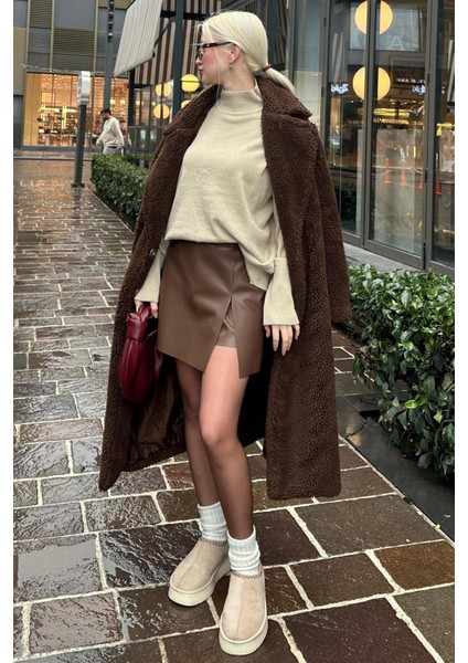 Kahverengi Mini Boy Kadın Deri Etek MG2298 modelleri