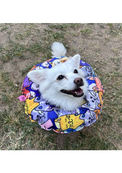 Kedi-Köpek Boyunluk-Elizabeth Yakalık Operasyon Boyunluk-Kedi Boyun Yastığı(Özel Kumaş)Mor Kediler