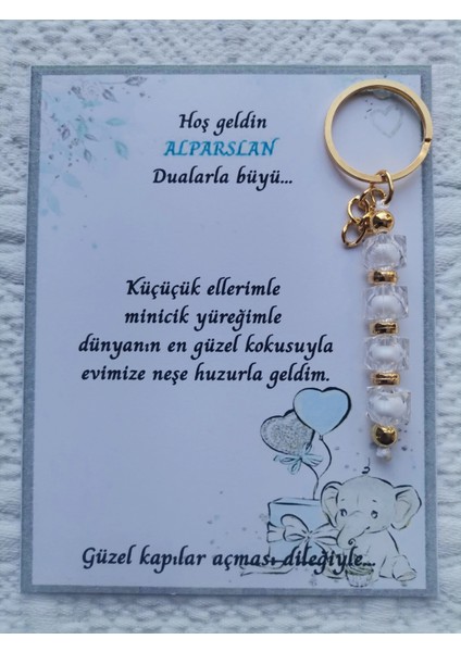 100 Adet Isme Özel Tasarım Beyaz Anahtarlık Hastane Yeni Doğan 40 Mevlidi Dağıtmalık Hediyelik