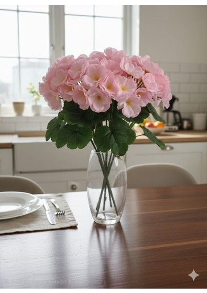 Yapay Çiçek Büyük Sardunya 7 Dallı Demet 40 Cmaçık Pembe Ev Saksı Süsü