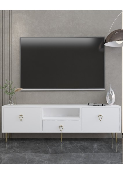 1306DROPDH-1 Tv Sehpası Beyaz-Altın Kulp