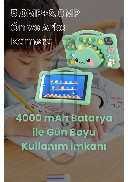 5g Wifi Android 13 Çocuk Tableti – Ön & Arka Kameralı, Eğitim ve Oyun Için Kılıflı Tablet Yeşil