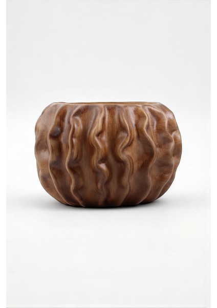 Tactus Oval Dalgalı Ahşap Seramik Dekoratif Vazo (21X14 Cm)