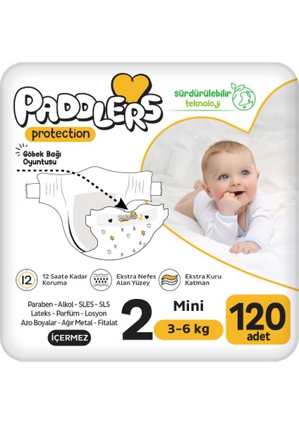 Protection Bebek Bezi 2 Numara Mini 120 Adet (3-6 Kg) 2'li Jumbo Set