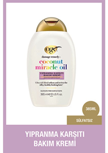 Yıpranma Karşıtı Coconut Miracle Oil Sülfatsız Saç Bakım Kremi 385 ml Hindistan Cevizi Yağı fırsatları