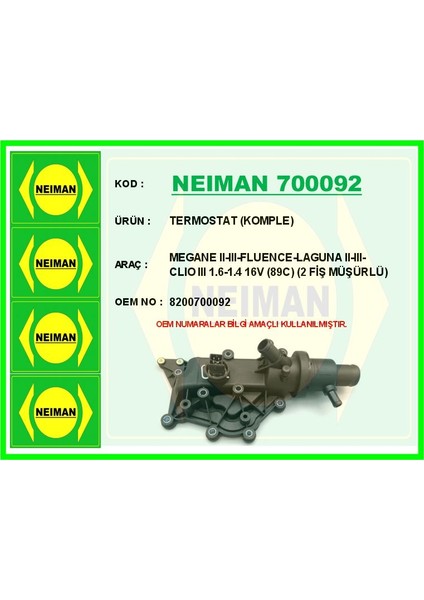 Termostat Komple Megane Iı-Iıı-Fluence-Laguna Iı-Iıı-Clıo Iıı 1.6-1.4 16V 89C 2 Fiş Müşürlü