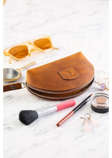 Hakiki Deri Kahverengi Makyaj Çantası, Şık ve Kullanışlı Tasarım. fiyatları