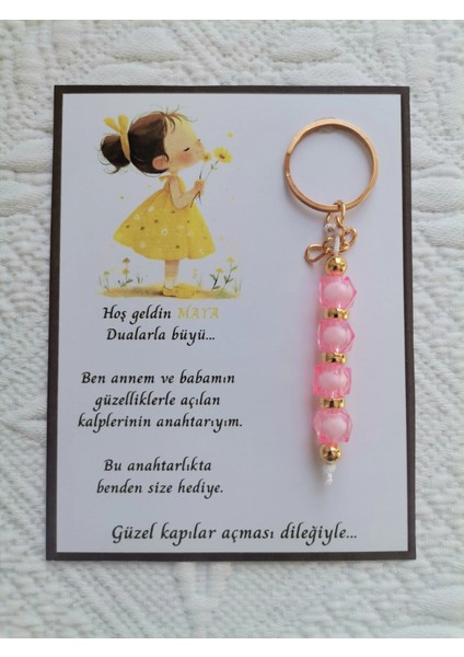 52 Adet Isme Özel Tasarım Pembe Anahtarlık Hastane Yeni Doğan 40 Mevlidi Dağıtmalık Hediyelik