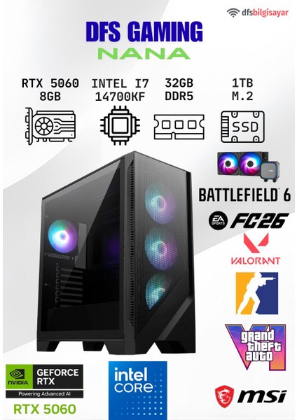 Dfs Gamıng Nana Intel I7 14700KF-B760M Wifi-Rtx 5060-32GB Ddr5 Ram-1tb M.2 Ssd-Oyuncu Bilgisayarı