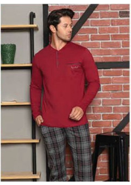 Pijamangel Erkek Pijama Takımı Bordo Kareli