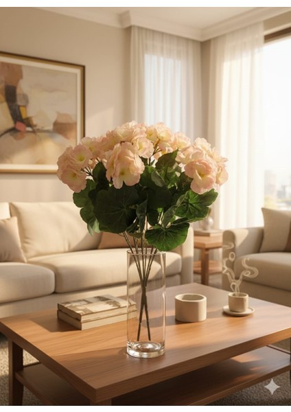 Yapay Çiçek Büyük Sardunya 7 Dallı Demet 40 cm Somon Ev Saksı Süsü