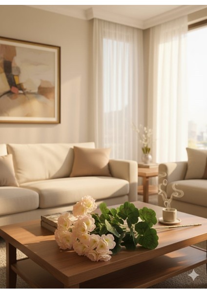 Yapay Çiçek Büyük Sardunya 7 Dallı Demet 40 cm Somon Ev Saksı Süsü fiyatları