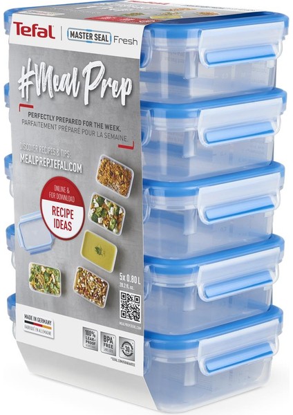 Masterseal Fresh 5'li Saklama Kabı Seti Mavi Bakteri Oluşumunu Engelleyen Tasarım