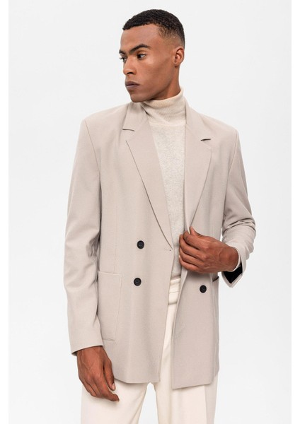 Açık Bej Torba Cepli Kruvaze Erkek Blazer Ceket