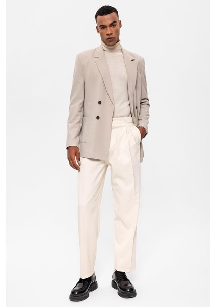 Açık Bej Torba Cepli Kruvaze Erkek Blazer Ceket