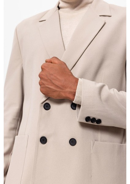 Açık Bej Torba Cepli Kruvaze Erkek Blazer Ceket