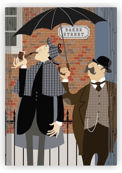 Baker Street Sherlock Holmes Dr Watson Ahşap Poster 20X29 cm