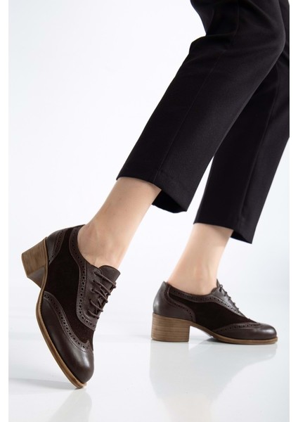 Kadın Hakiki Deri Topuklu Oxford Ayakkabı - Kahve fiyatları