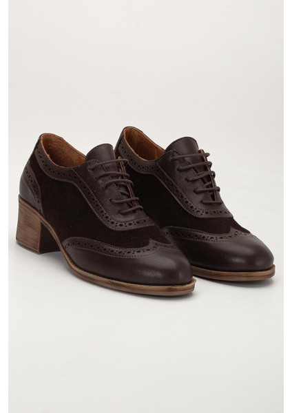 Kadın Hakiki Deri Topuklu Oxford Ayakkabı - Kahve fırsatları