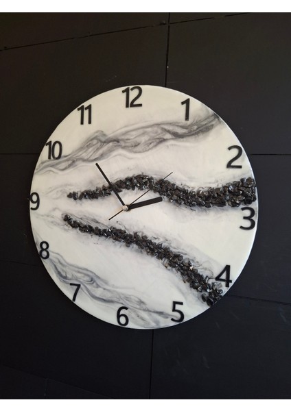 Duvar Saati - 35CM - Modern Dekoratif Duvar Saati - Epoksi El Yapımı Duvar Saati-Siyah Taşlı Özeltasarım fiyatları