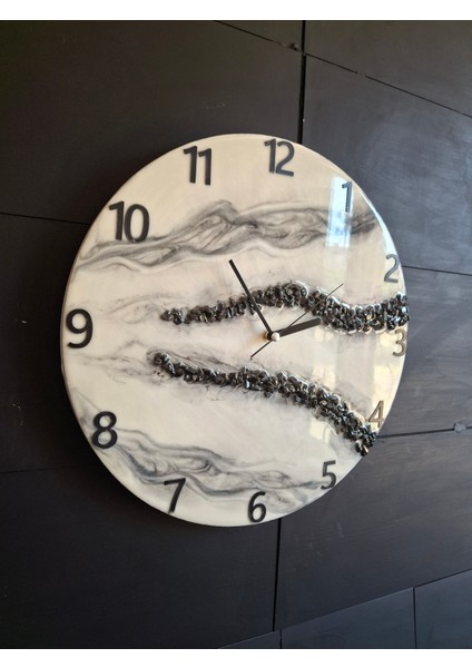 Duvar Saati - 35CM - Modern Dekoratif Duvar Saati - Epoksi El Yapımı Duvar Saati-Siyah Taşlı Özeltasarım modelleri