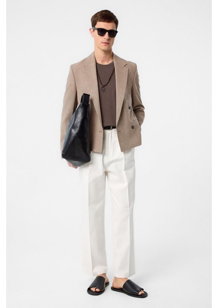 Kahve Relax Fit Kruvaze Crop Erkek Blazer Ceket