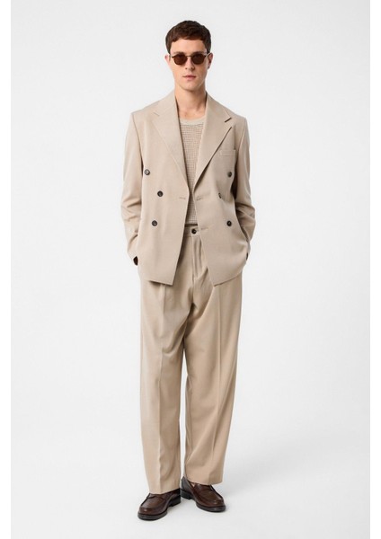 Koyu Bej Relax Fit Kruvaze Erkek Blazer Ceket fiyatları