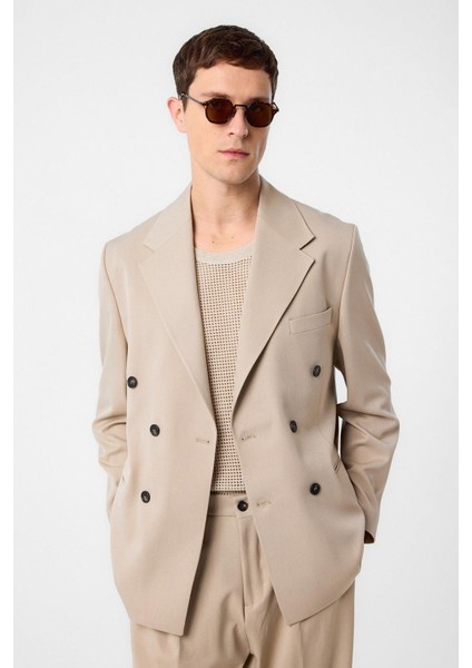 Koyu Bej Relax Fit Kruvaze Erkek Blazer Ceket modelleri