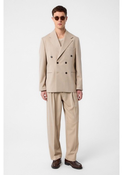Koyu Bej Relax Fit Kruvaze Erkek Blazer Ceket fırsatları
