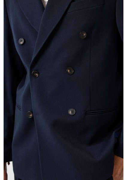 Lacivert Relax Fit Kruvaze Erkek Blazer Ceket fırsatları