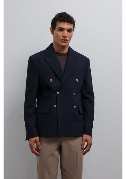 Lacivert Kruvaze Erkek Blazer Ceket