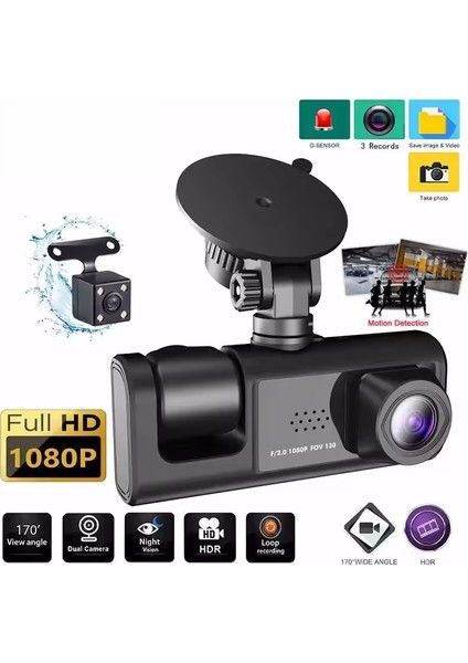 Pro CC33 1080P Full Hd Araç Içi Kamera Ön Arka ve Iç Kayıt 3 Kamera Gece Görüşlü G Sensör Geniş Açı fiyatları