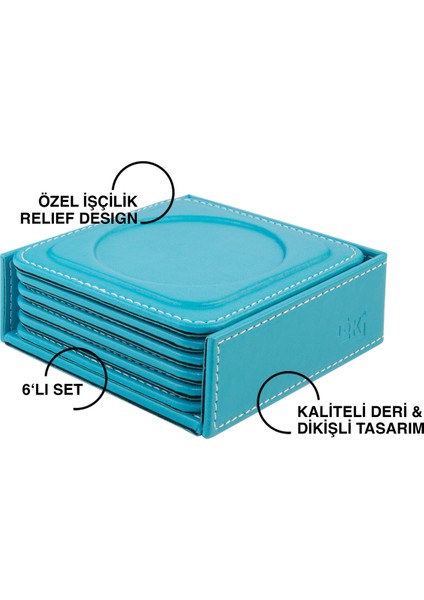Bardak Altlığı,6’lı Set,masaüstü Yuvarlak Cup Coaster,vegan Suni DERI,11X11 Cm.,turkuaz fiyatları