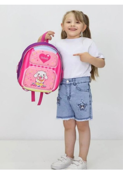 Kız Çocuk Melody Desenli Pembe Okul Çantası – Sevimli Karakterli Sırt Çantası