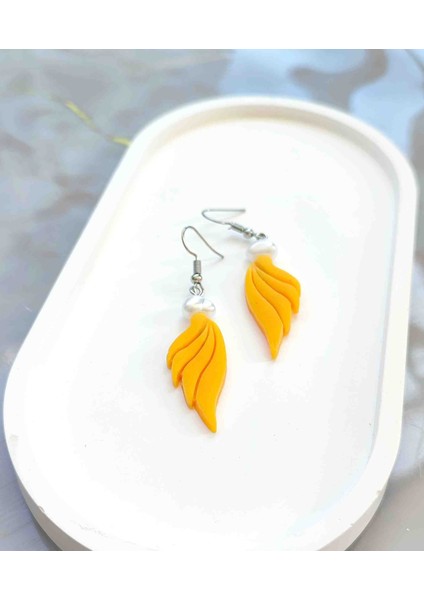 Amber Wing El Yapımı Sarı Kanat Incili Tasarım Küpe