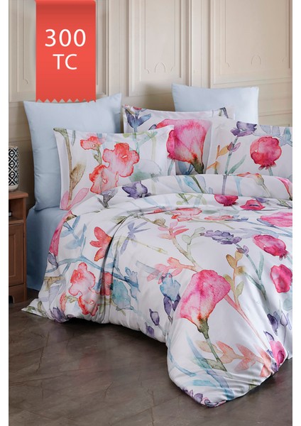Royal Saten 300TC Nevresim Takımı (Çift Nevresimli) Family Size - Silvia