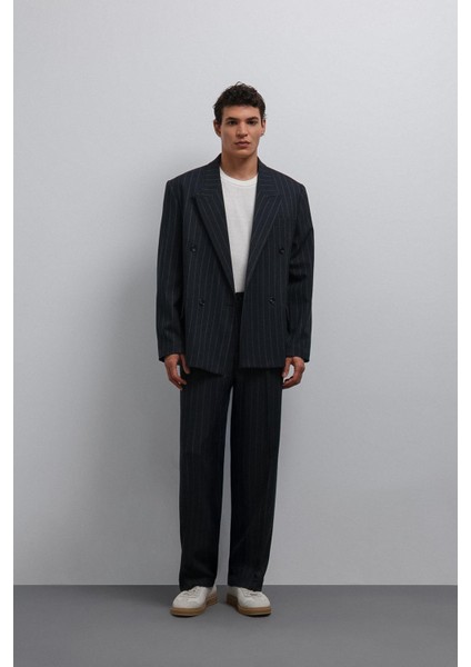 Lacivert Çizgili Kruvaze Erkek Blazer Ceket fiyatları