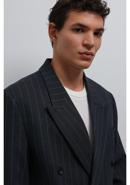 Lacivert Çizgili Kruvaze Erkek Blazer Ceket modelleri