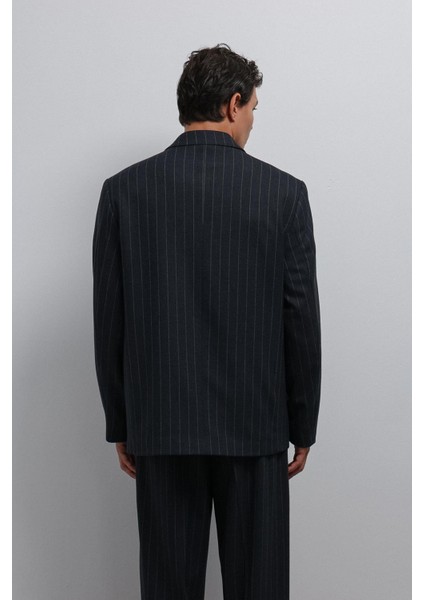 Lacivert Çizgili Kruvaze Erkek Blazer Ceket fırsatları