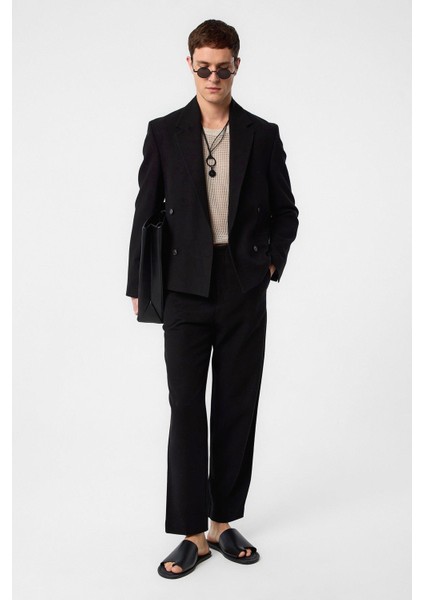 Siyah Relax Fit Kruvaze Crop Erkek Blazer Ceket fiyatları