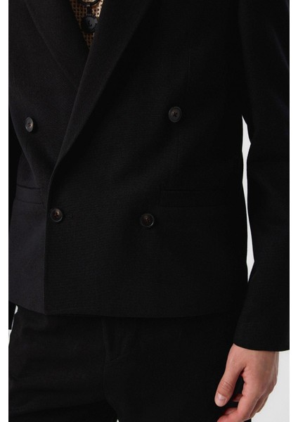 Siyah Relax Fit Kruvaze Crop Erkek Blazer Ceket modelleri