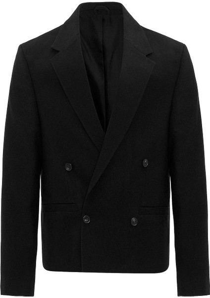 Siyah Relax Fit Kruvaze Crop Erkek Blazer Ceket indirimleri