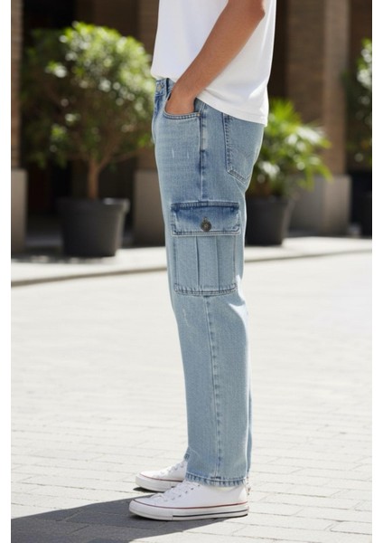 Prf 011 Yıpratmalı Komando Baggy Fit Kot Kargo Pantolon